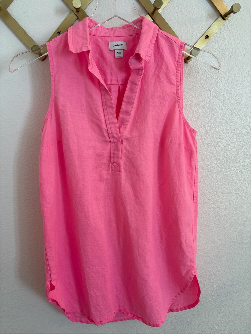 J. Crew Sleeveless Linen Blend V-Neck Top Pink XXS